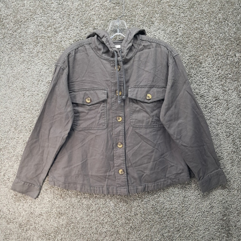 Maurices Womens Charcoal Gray Cotton Twill Utility Hooded Jacket Size M 7556